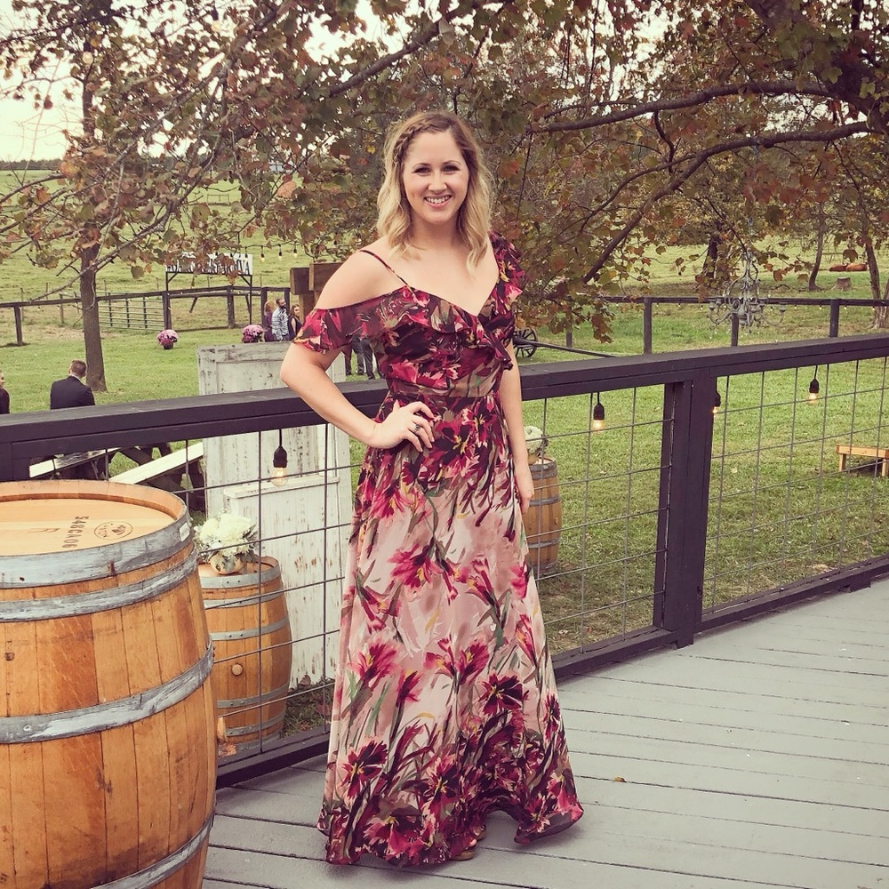 Windsor Red and Pink Off-Shoulder Maxi Sundress